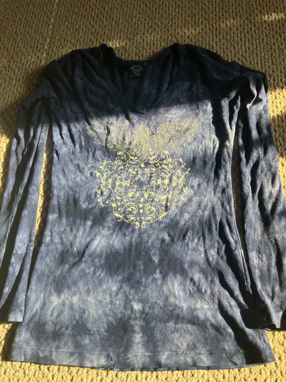 Sledge USA Girl's Y2K Long Sleeve Shirt Blue Fleur de Lis Wings XL